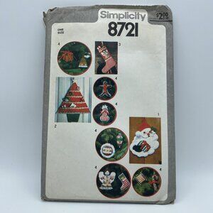 Simplicity 8721 Christmas Ornaments Stocking 1978 UNCUT FF Sewing Craft Pattern